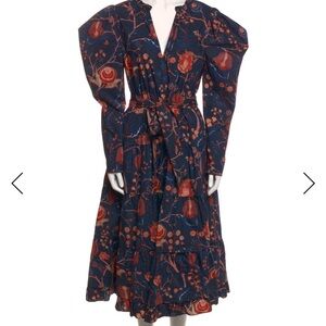 Ulla Johnson Navy and Red Floral Midi Dress